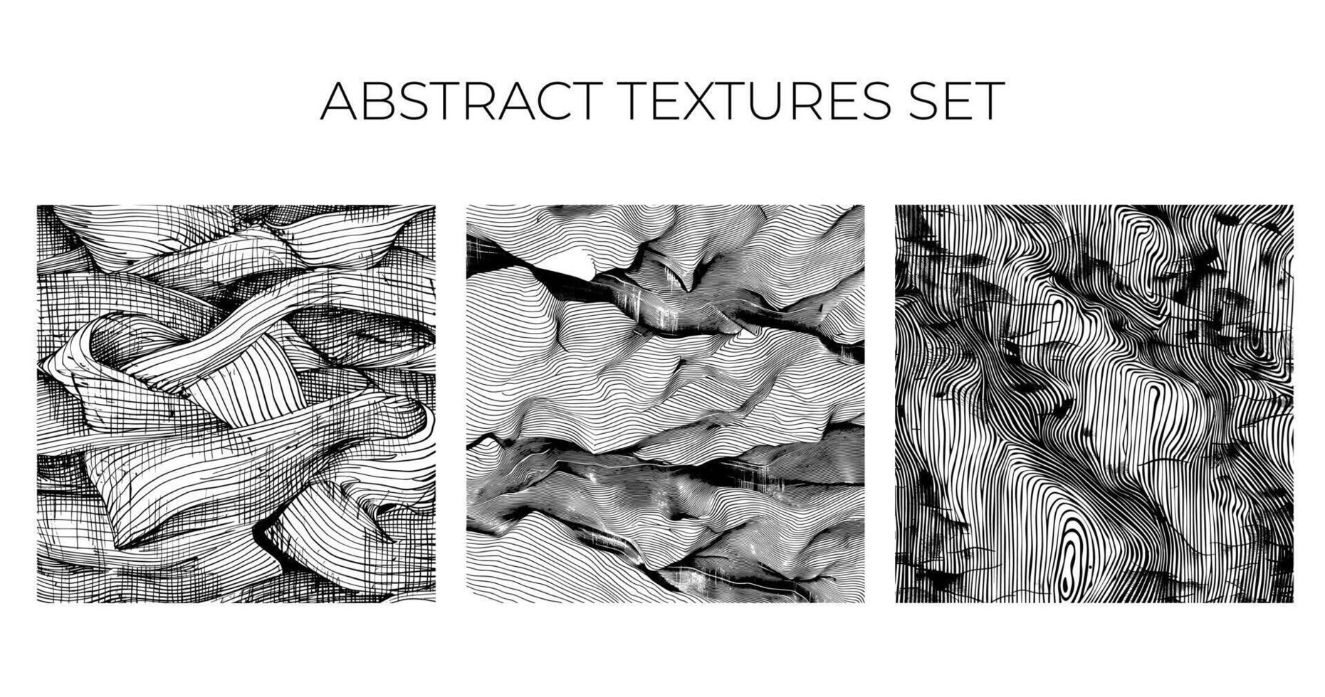 3D abstract textures set. Set of 3d backgrounds in grunge style. Waved patterns vector