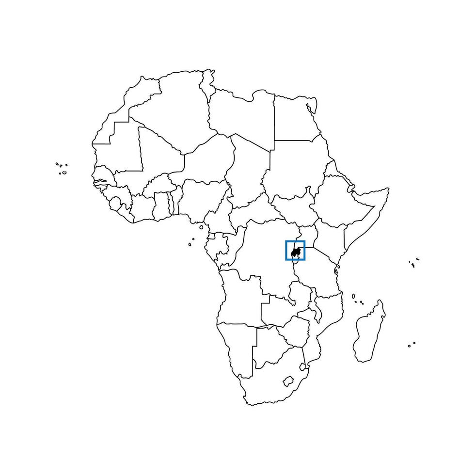 isolated illustration with African continent with borders of all states. Black outline political map of Republic of Rwanda. White background. vector