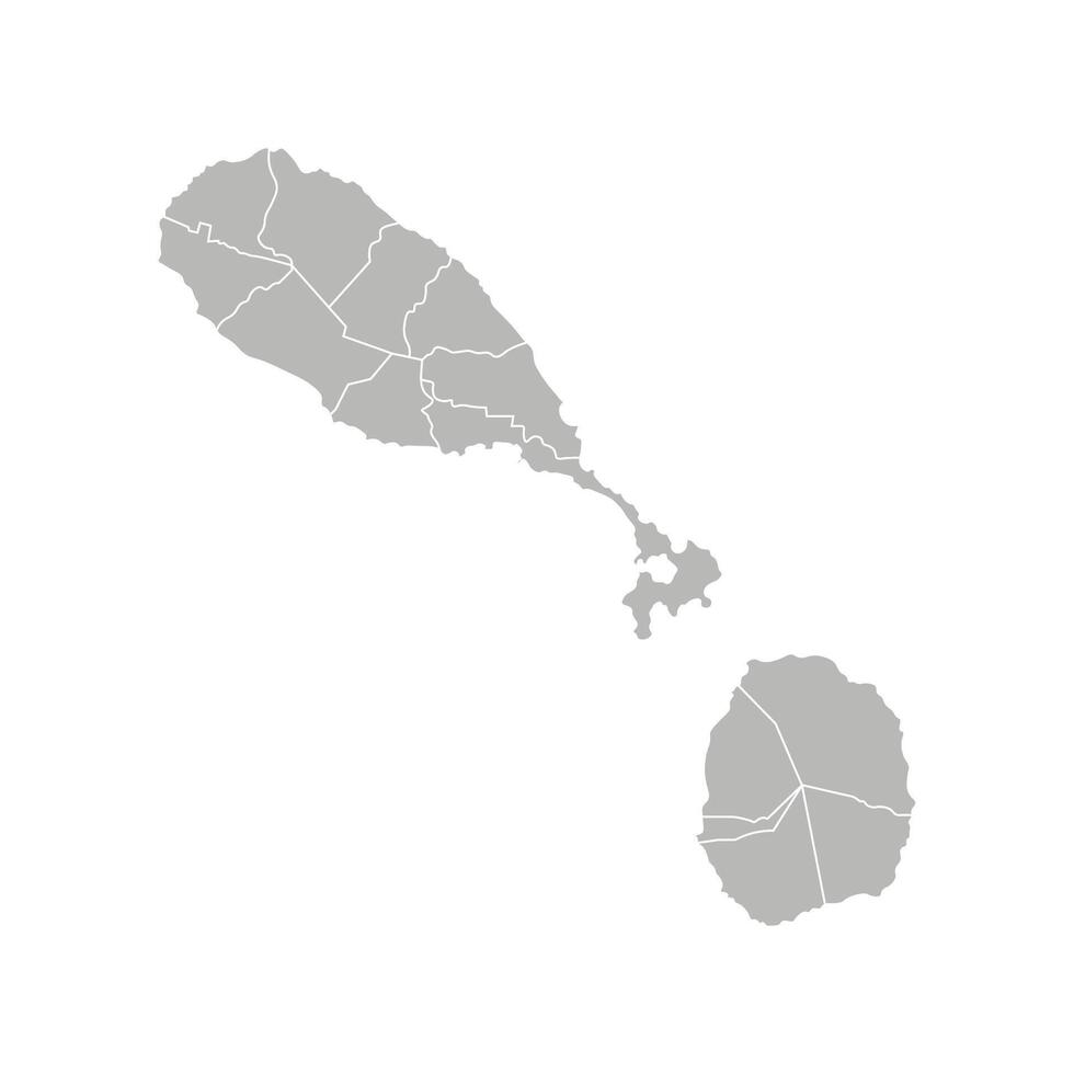 isolated illustration of simplified administrative map of Saint Kitts and Nevis. Borders of the parishe, regions. Grey silhouettes. White outline. vector