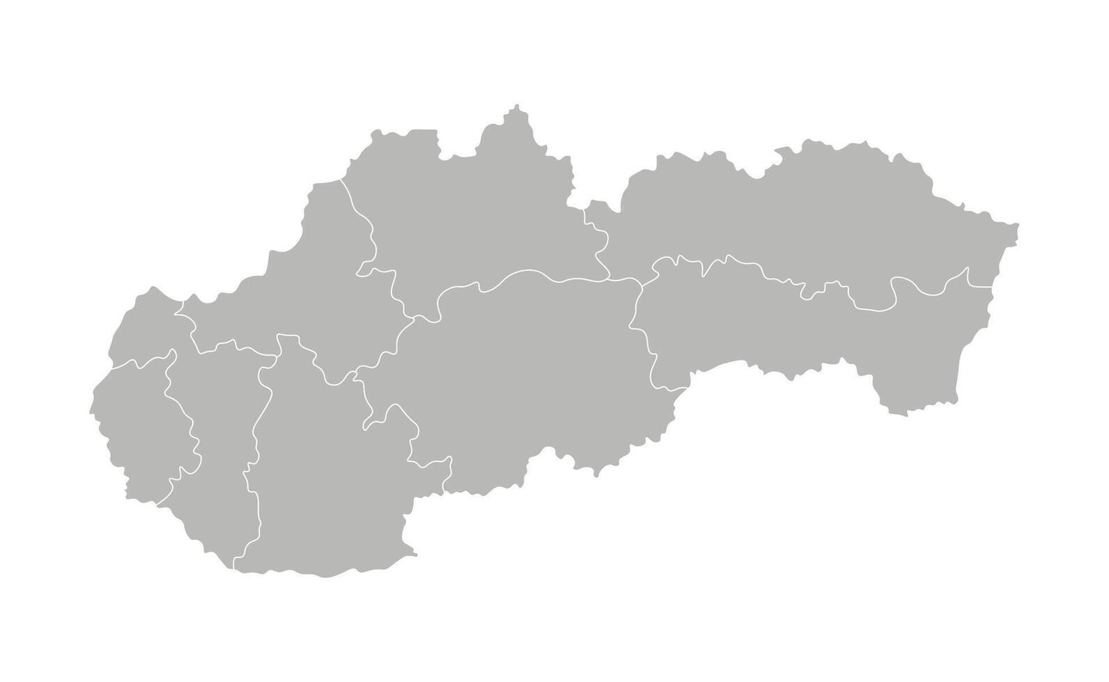 isolated illustration of simplified administrative map of Slovakia. Borders of the provinces, regions. Grey silhouettes. White outline. vector