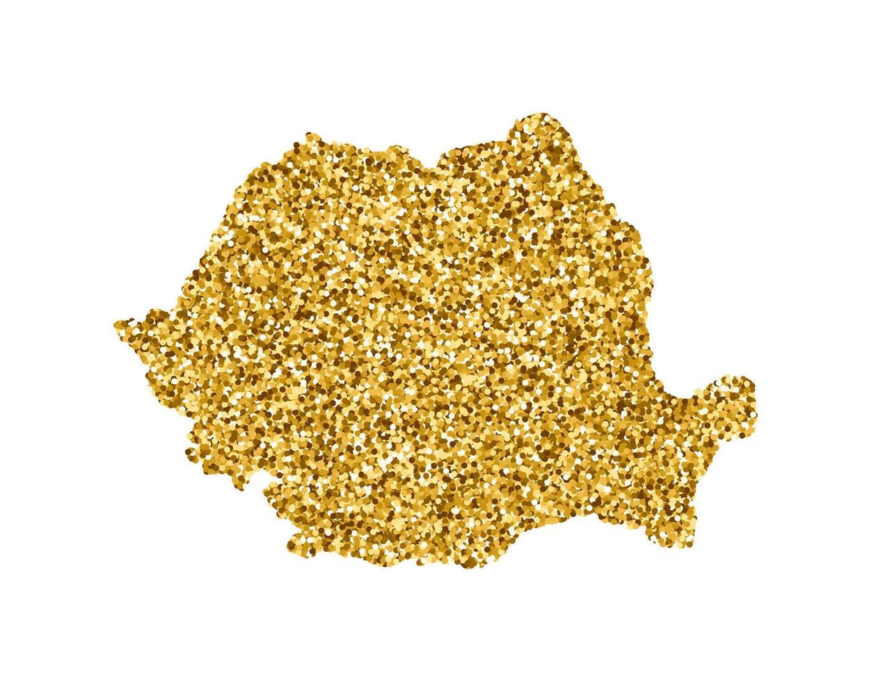 isolated illustration with simplified Romania map. Decorated by shiny gold glitter texture. Christmas and New Year holidays decoration for greeting card. vector
