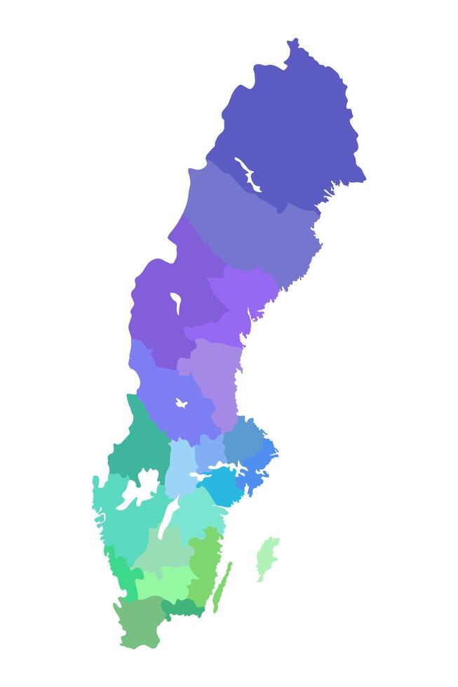 isolated illustration of simplified administrative map of Sweden. Borders of the regions. Multi colored silhouettes. vector