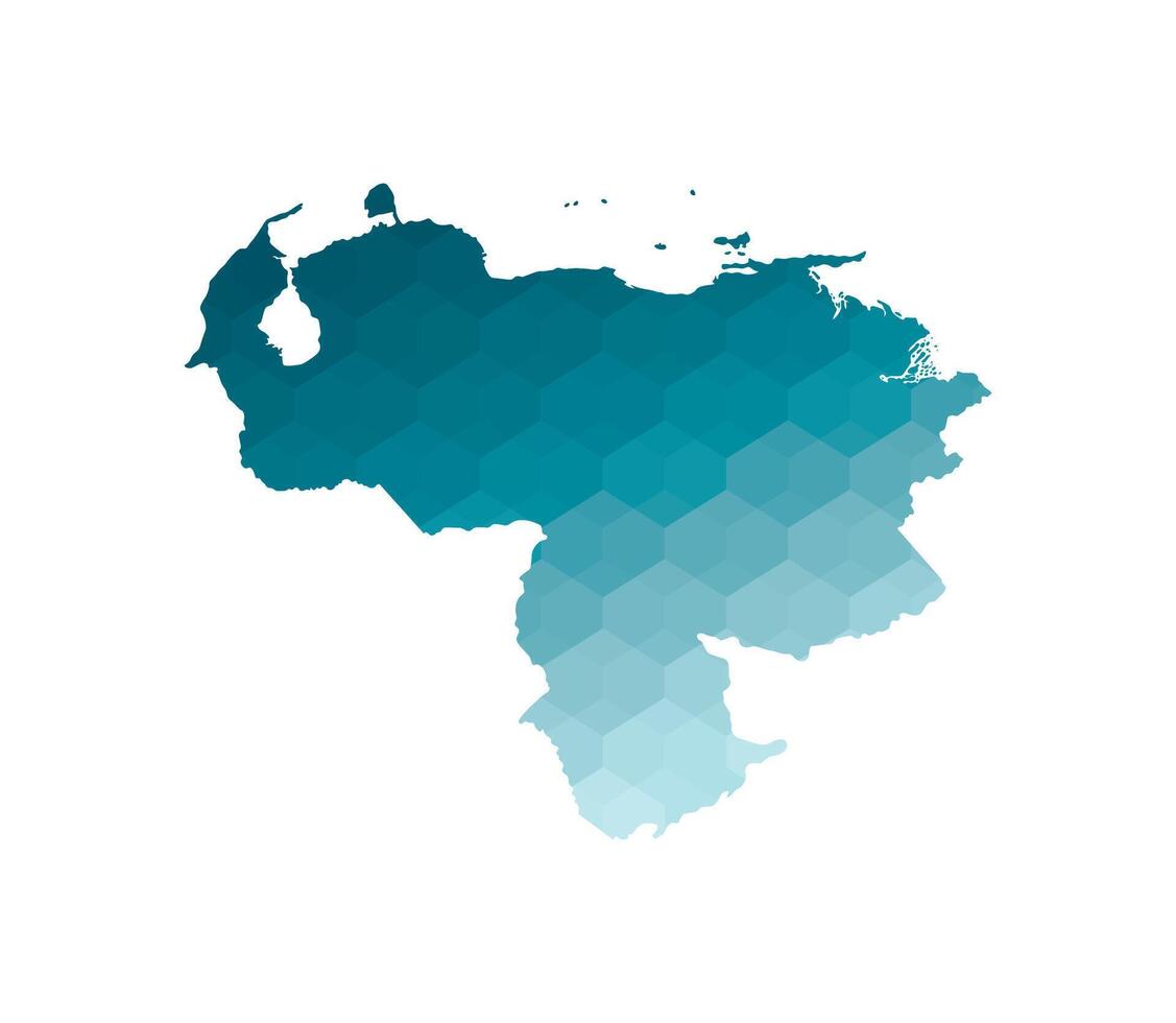 isolated illustration icon with simplified blue silhouette of Venezuela map. Polygonal geometric style. White background. vector