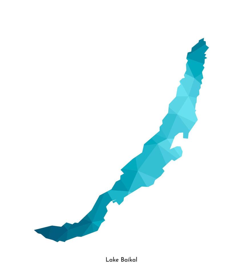 isolated simplified illustration icon with blue low poly shape of Lake Baikal map, located in Siberia, Russia. Polygonal geometric style. White background vector