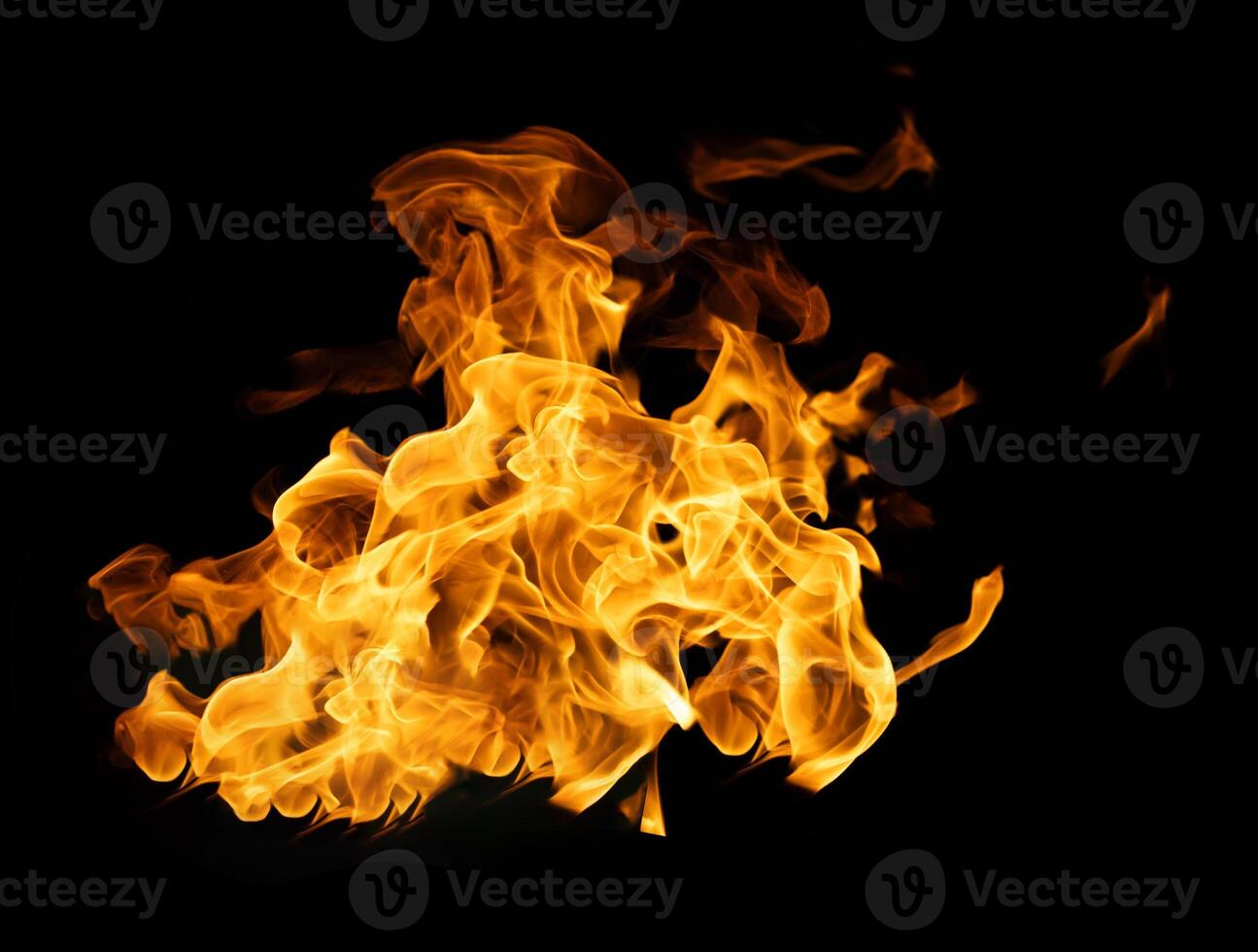 Fire and burning flame of explosive fireball isolated on dark background for abstract graphic design photo