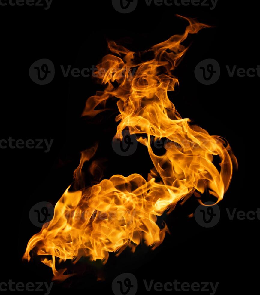 Fire and burning flame of explosive fireball isolated on dark background for abstract graphic design photo