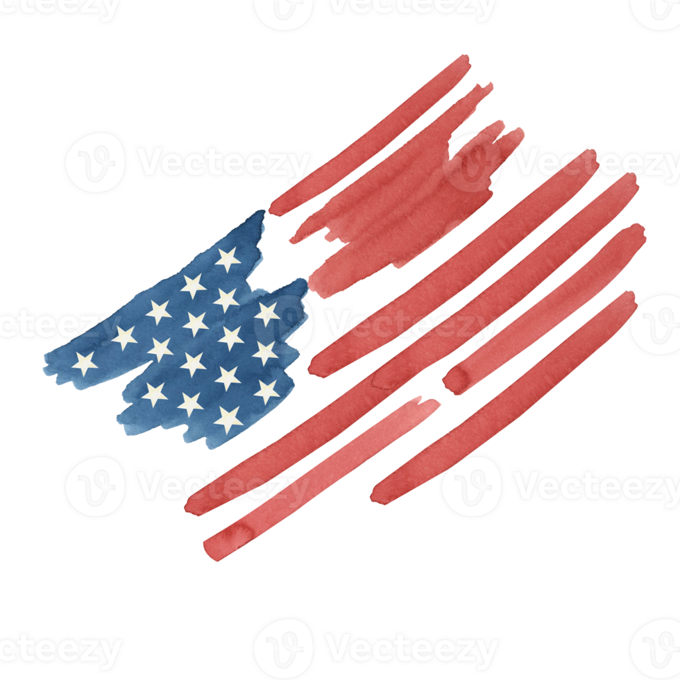 Memorial Day, Independence Day clipart. US flag, stars and stripes. Patriotic hand drawn 4th of July watercolor, home of the brave card, remember and honor banner, commemorative events, flyer, sale png