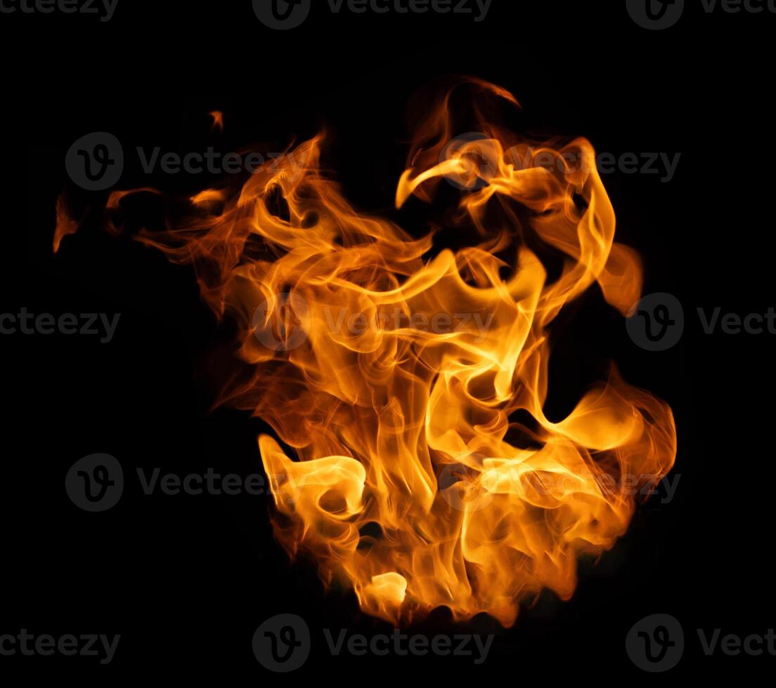 Fire and burning flame of explosive fireball isolated on dark background for abstract graphic design photo