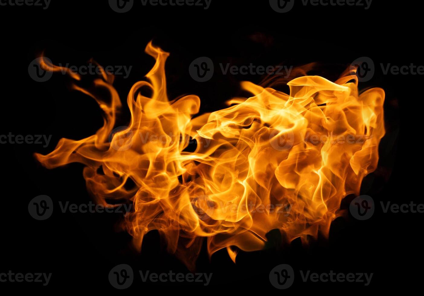 Fire and burning flame of explosive fireball isolated on dark background for graphic design usage photo
