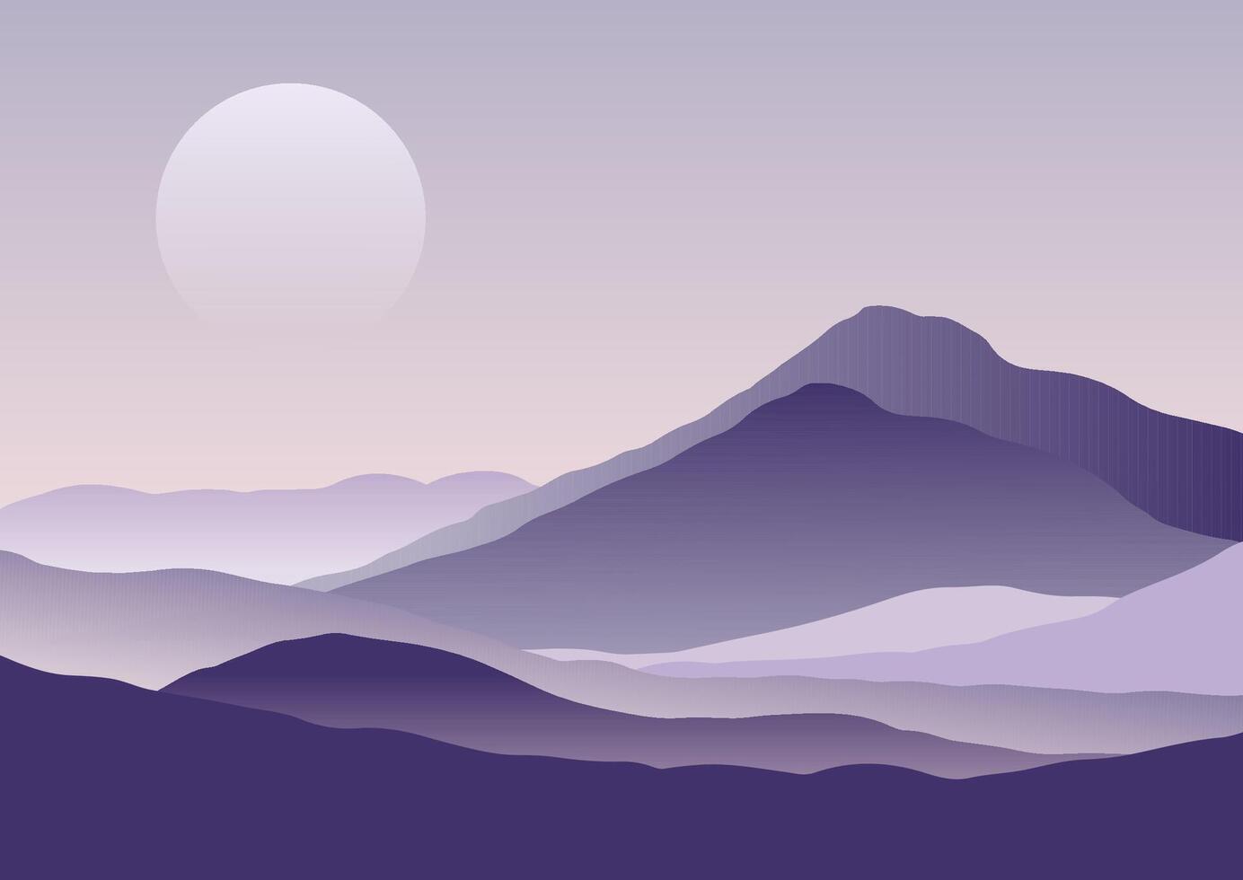 Minimal sunset mountain landscape in shades of purple vector