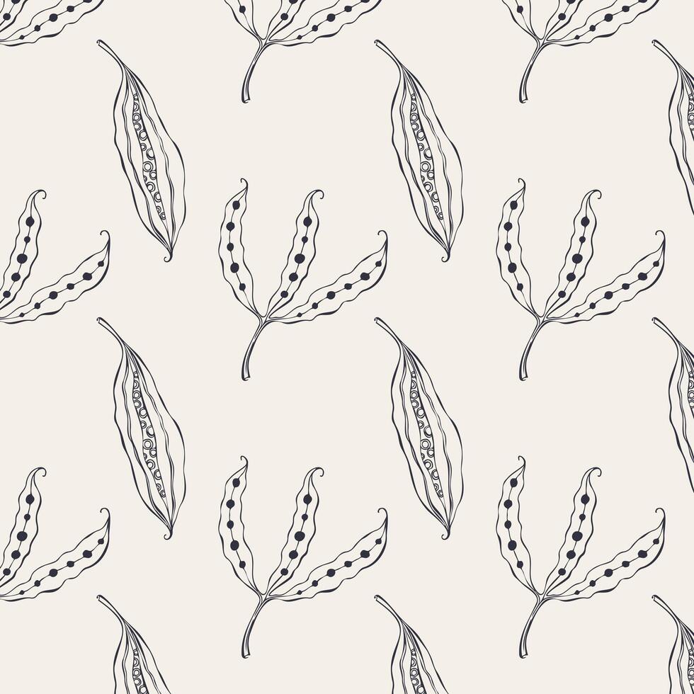 Botanical natural pattern with outline seed pods, hand drawn doodles on pastel background. For packaging, textile covering. vector