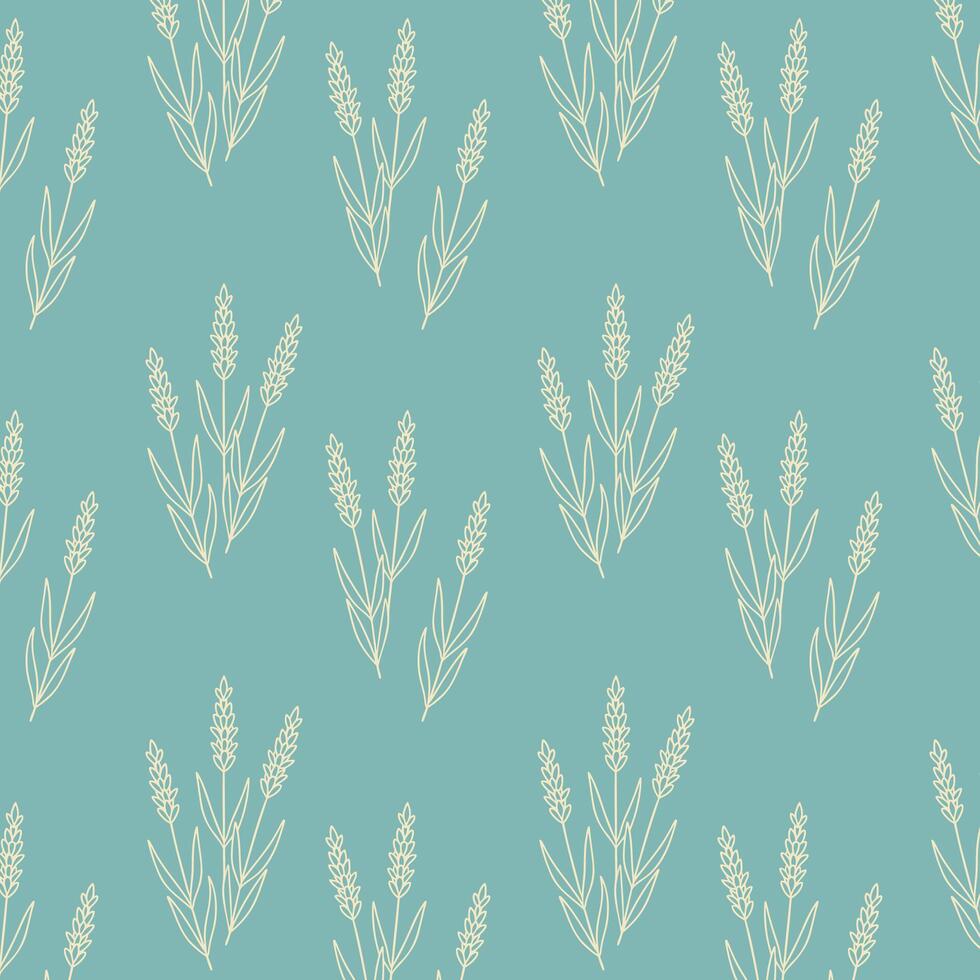 Pattern with Lavender flowers contour drawing, Provencal style, on pastel background. vector