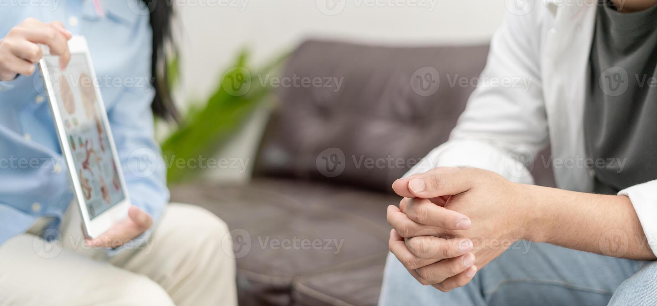 man with mental health problems is consulting. psychiatrist is recording the patient's condition for treatment. encouragement, love and family problem, bipolar , depression patient, protect suicide photo