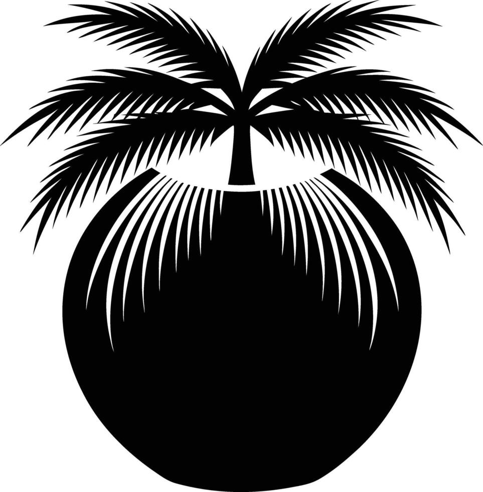 A black and white illustration silhouette of a coconut with tree vector