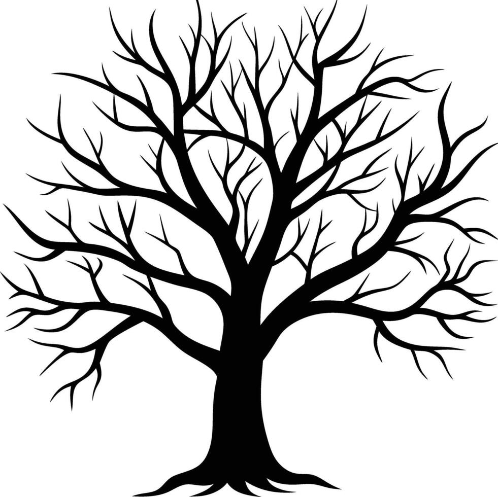 A black and white bare tree silhouette with no leaves vector