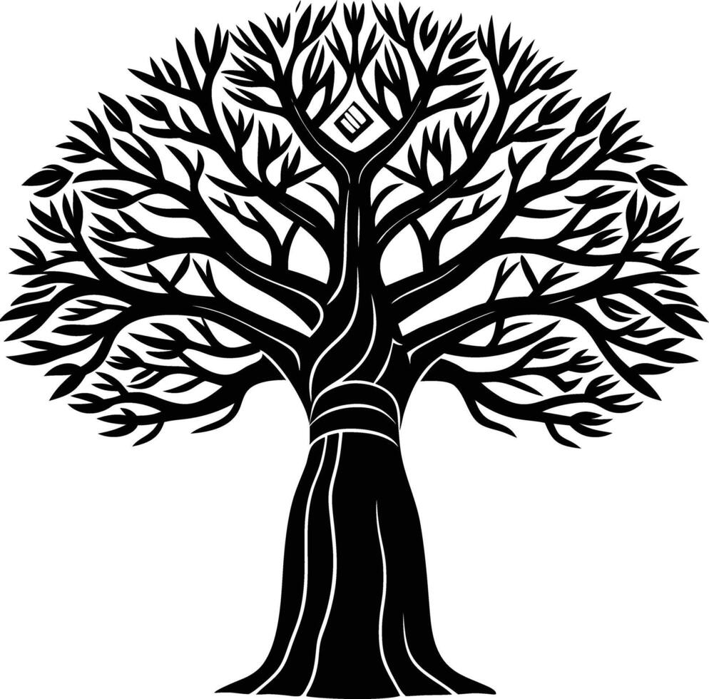 A black and white illustration silhouette of a baobab tree vector