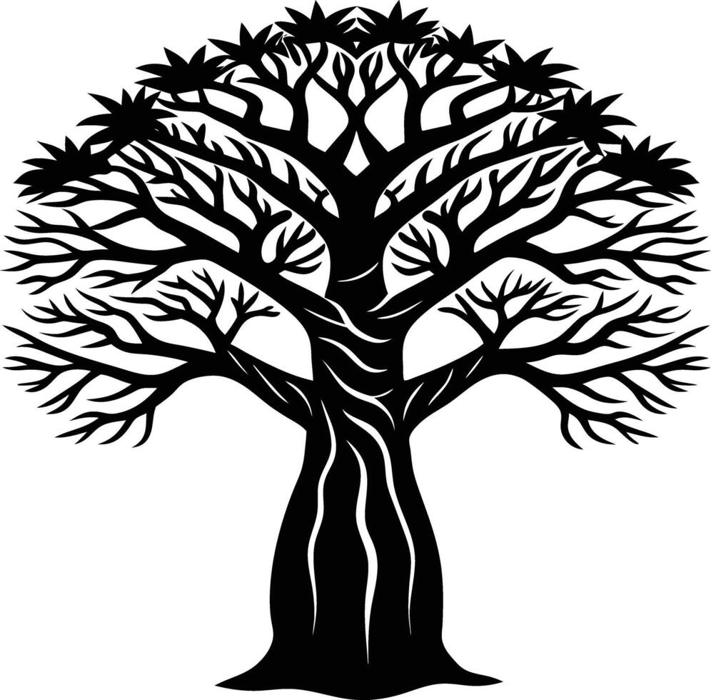 A black and white illustration silhouette of a baobab tree 46846282 ...