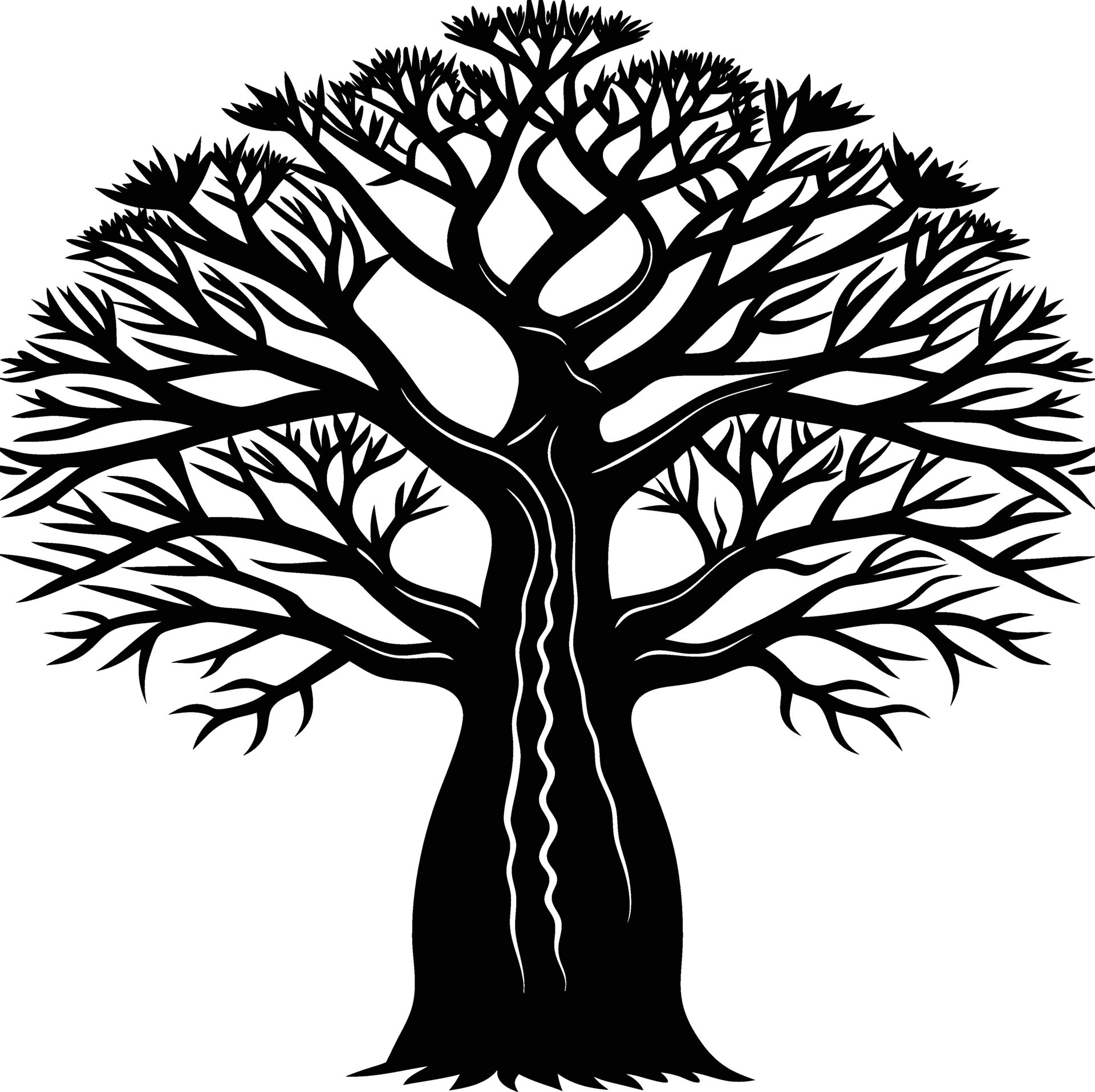 A black and white illustration silhouette of a baobab tree 46846388 ...