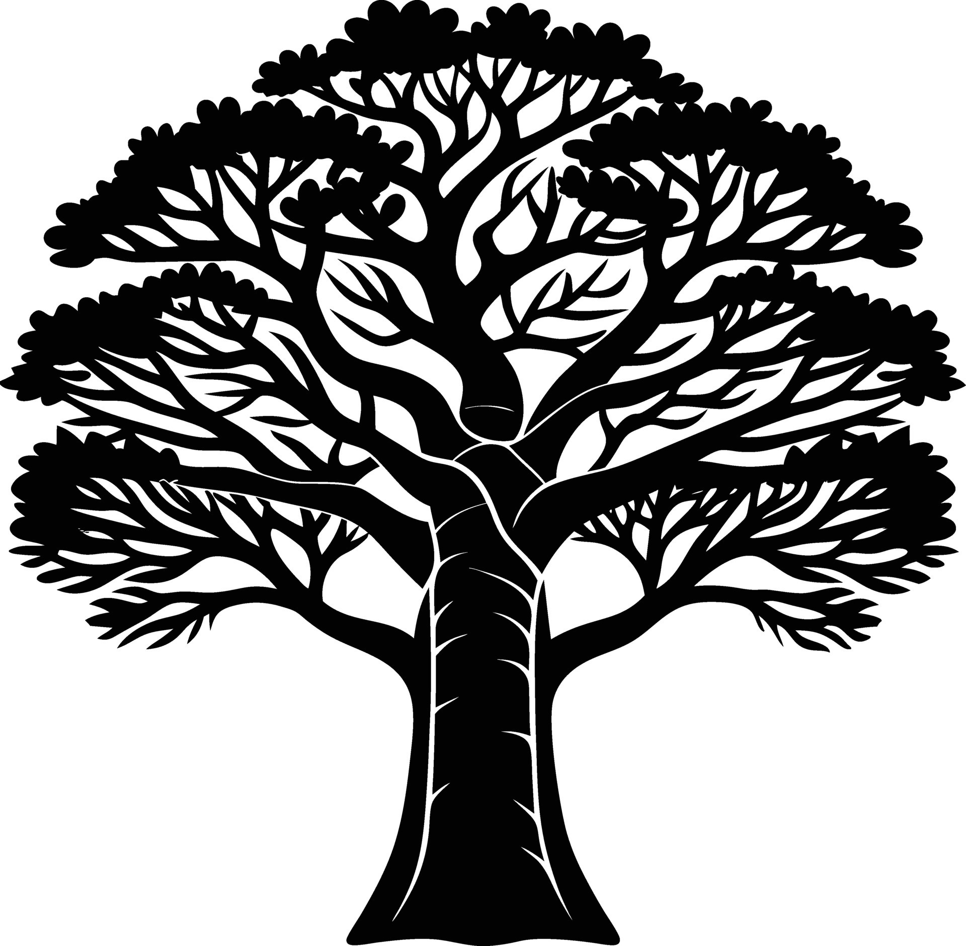 A black and white illustration silhouette of a baobab tree 46846545 ...
