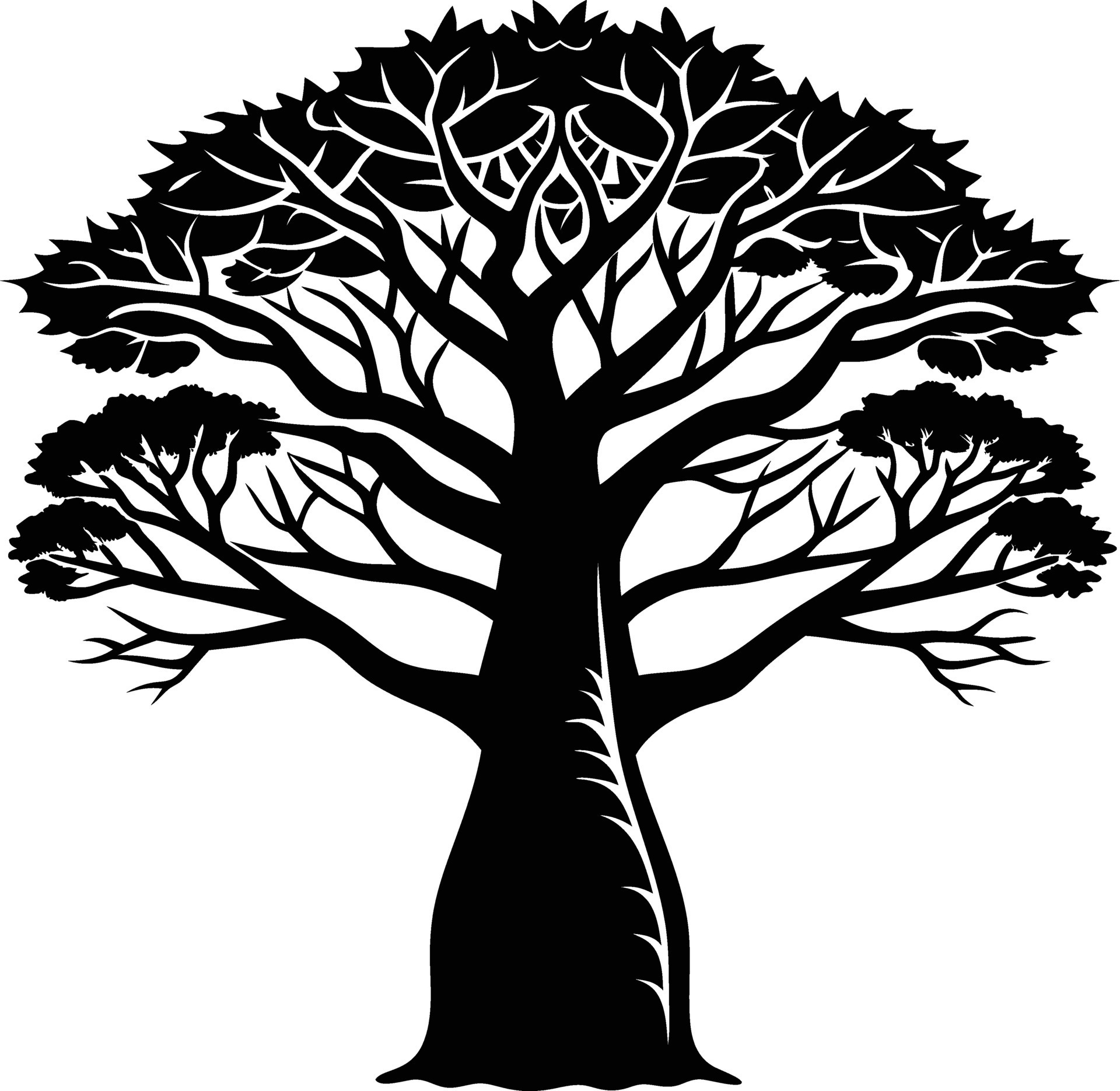 A black and white illustration silhouette of a baobab tree 46846577 ...