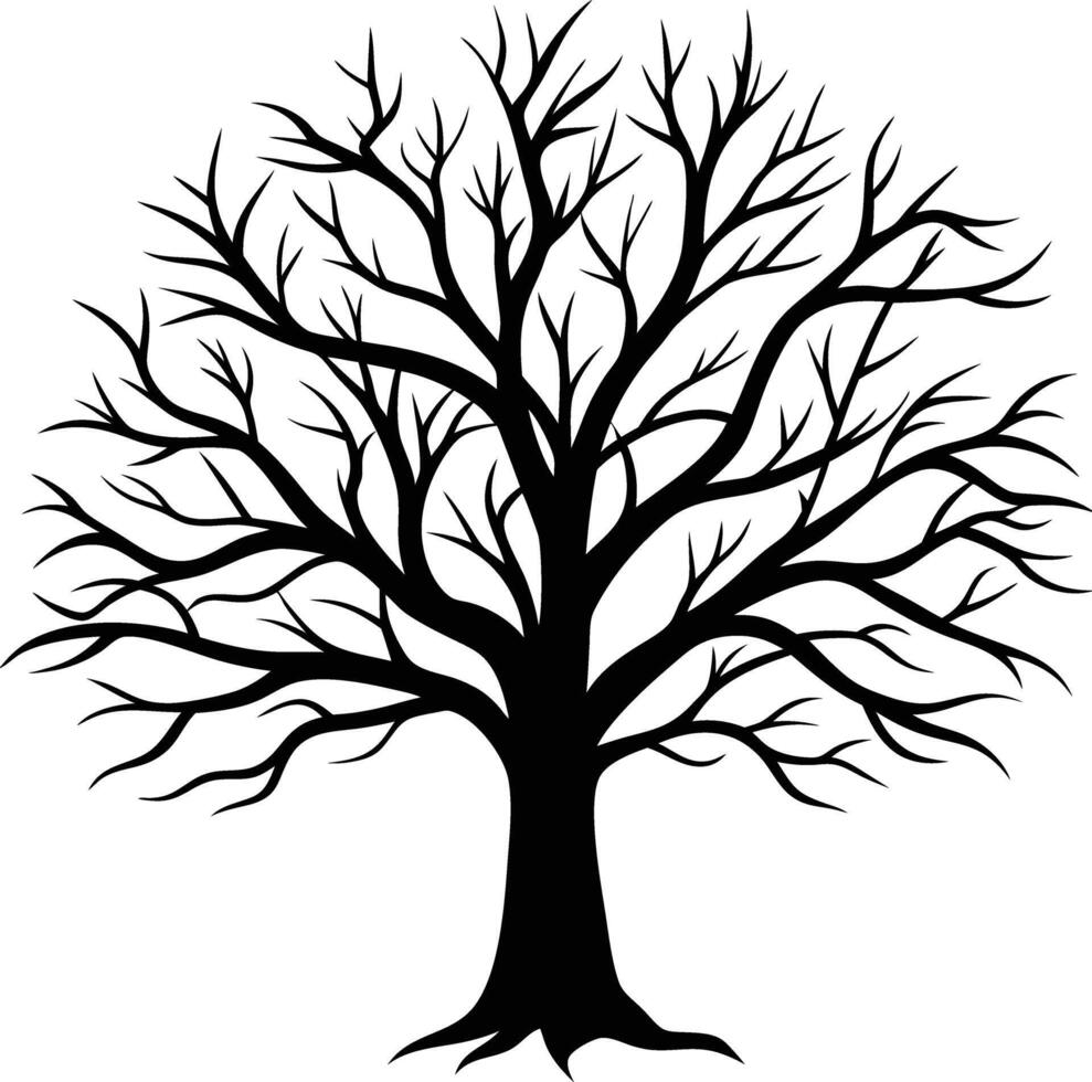 A black and white bare tree silhouette with no leaves vector