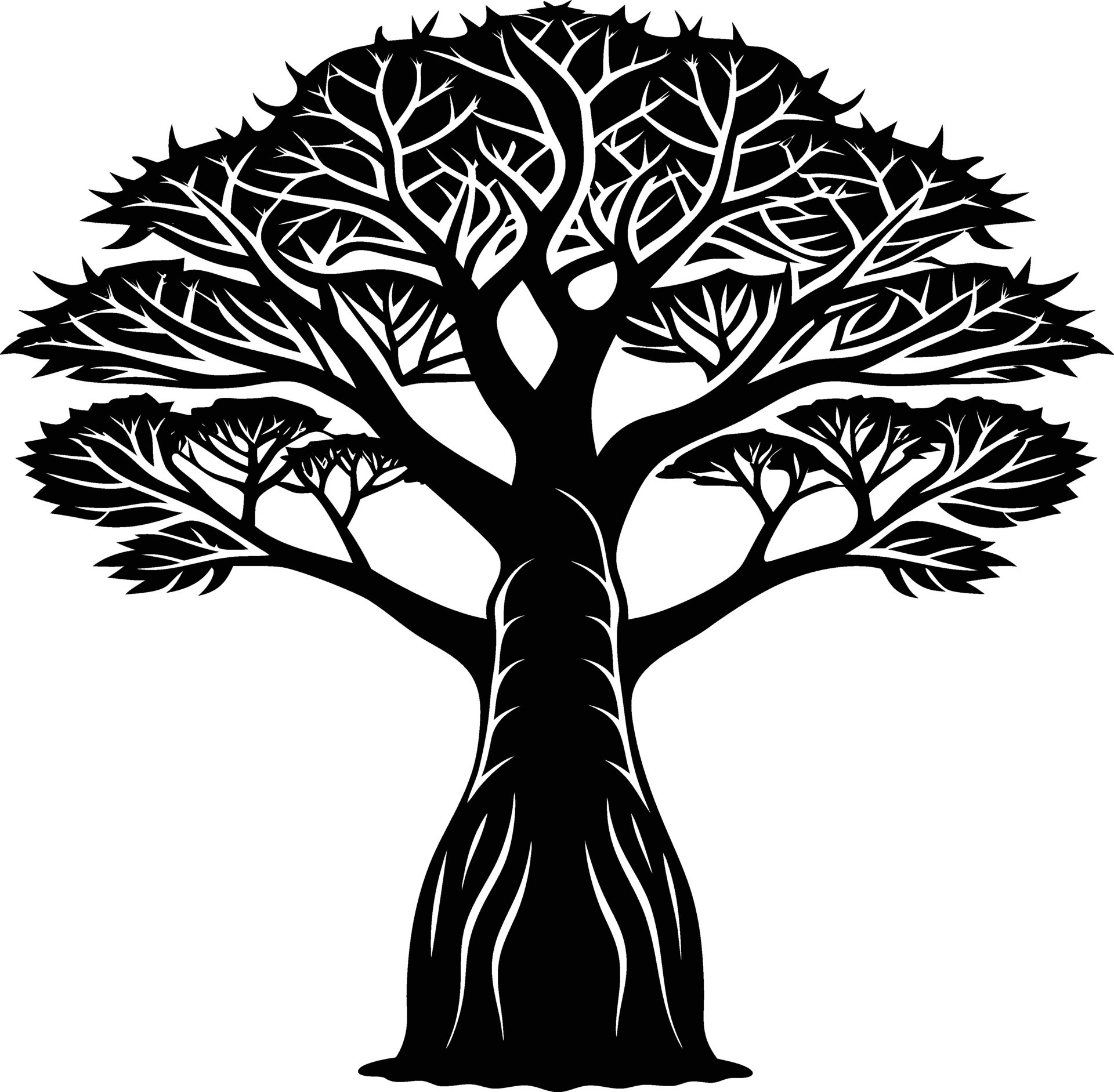 A black and white illustration silhouette of a baobab tree 46846665 ...