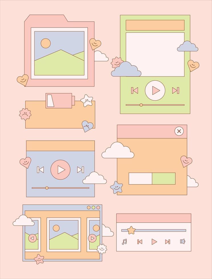 Retro UI Windows Sticker Note Journaling Set vector
