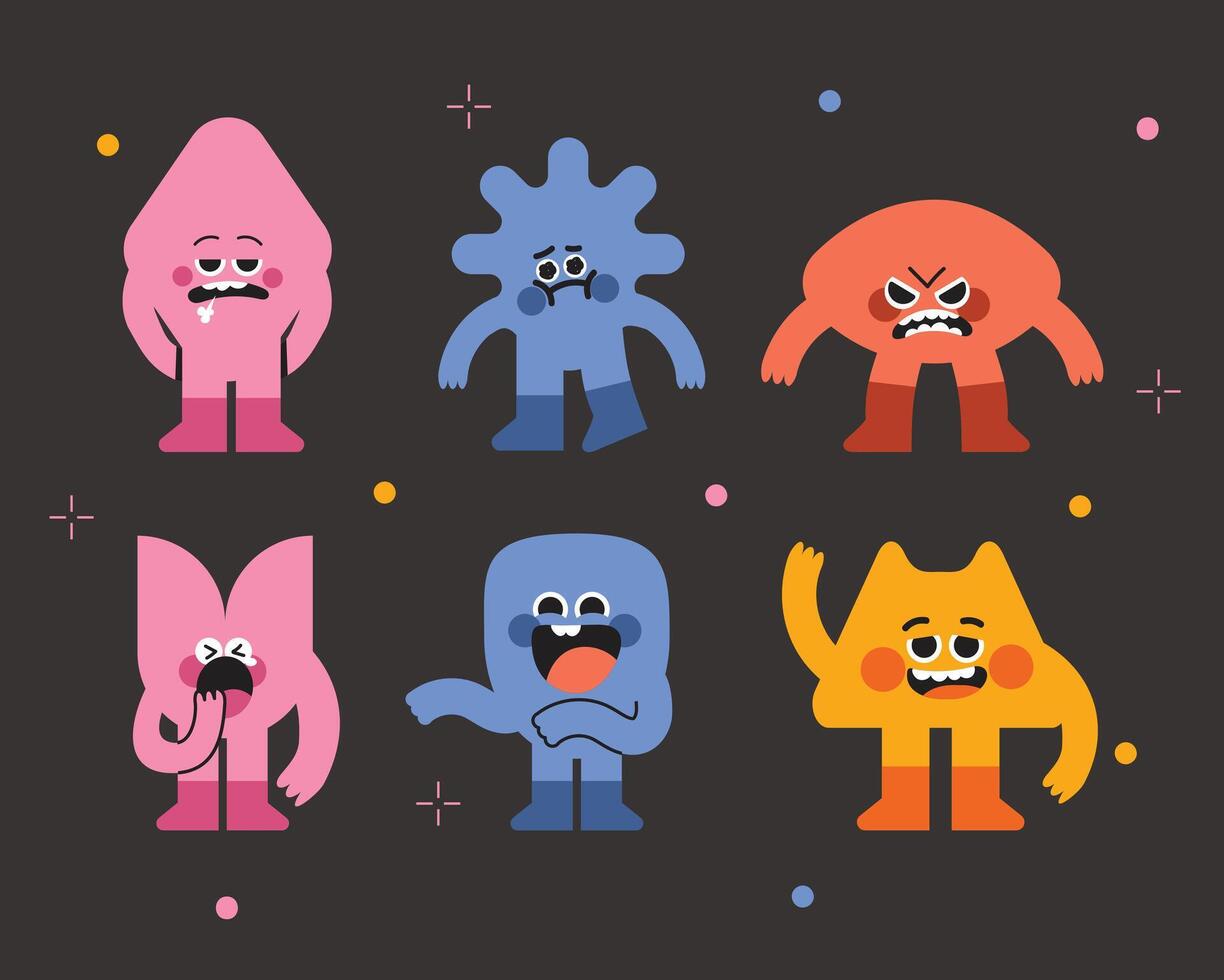 Cute Geometric Shape Mascot Character. Fun Character School Infographic Figure, Funny Silly Face Expression Illustration Set vector
