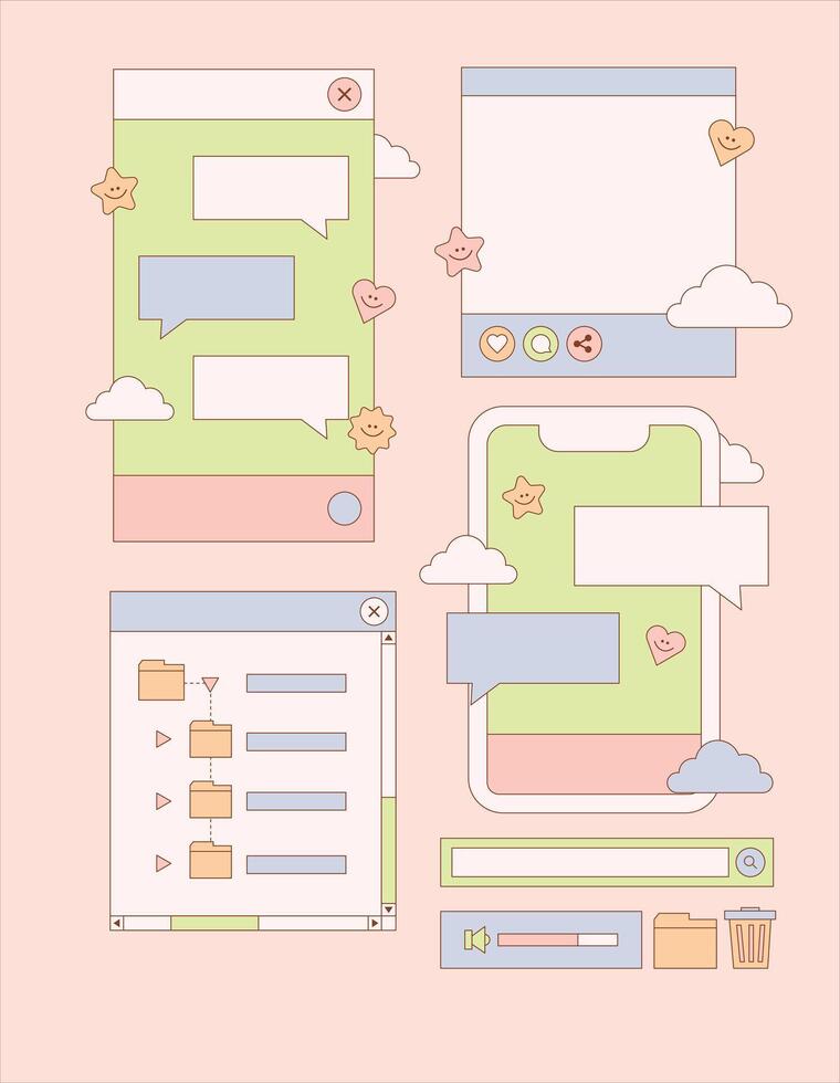 Retro UI Windows Sticker Note Journaling Set vector