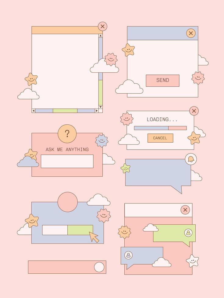 Retro UI Windows Sticker Note Journaling Set vector