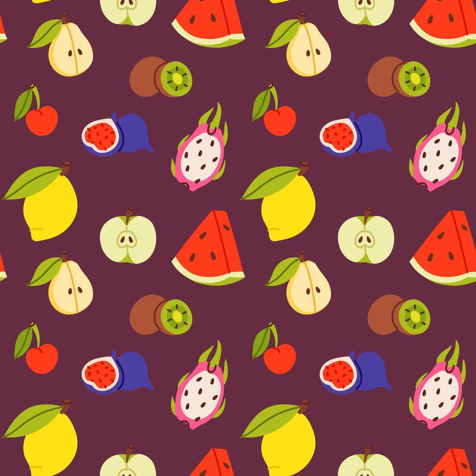 Seamless pattern with exotic tropical fruits vector