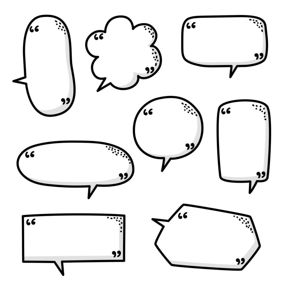 Black and white hand draw doodle speech bubble balloon with quotation marks, icon sticker memo keyword planner text box banner vector