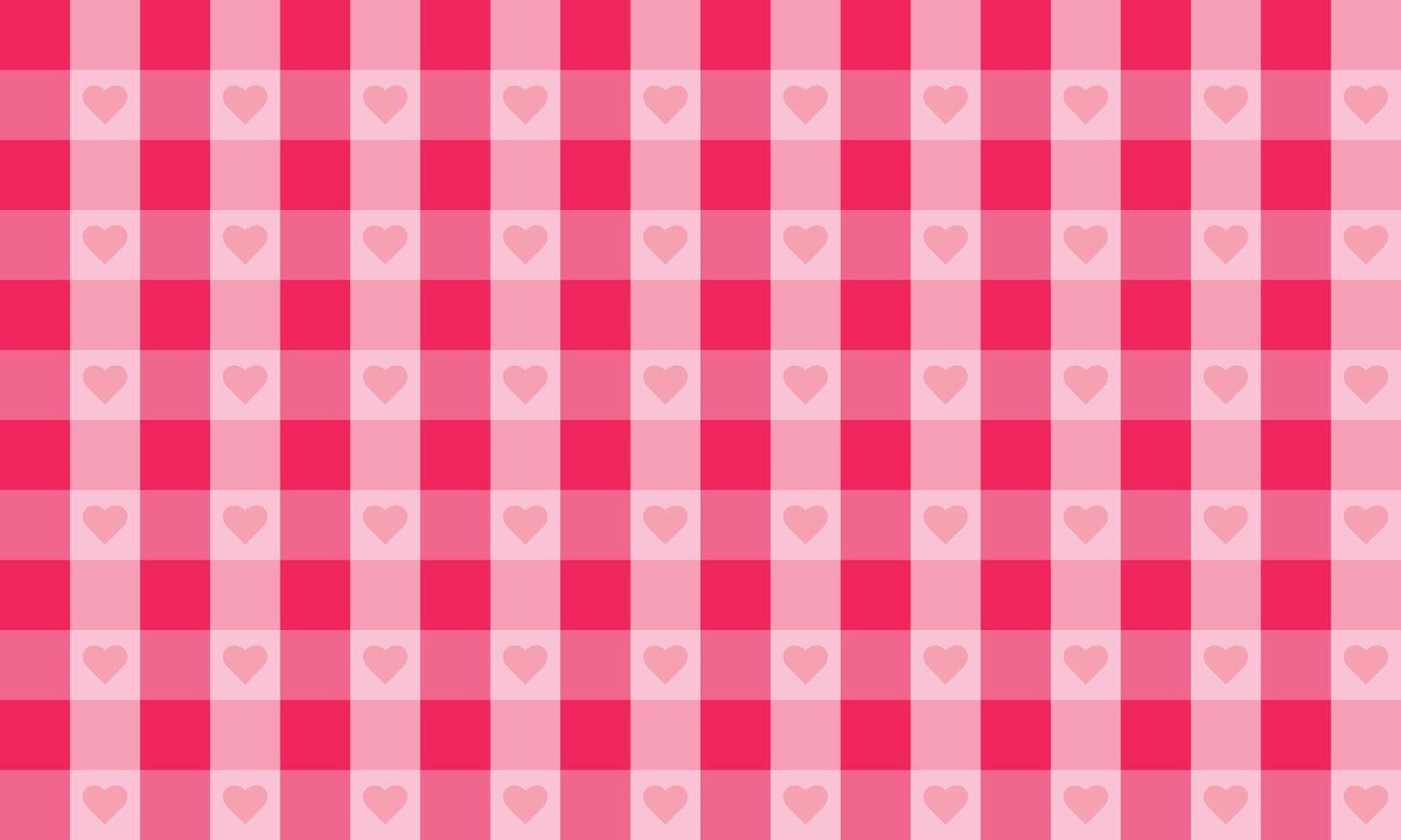 Gingham seamless pattern with pink hearts vector