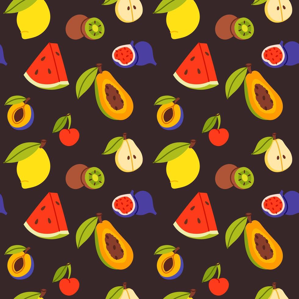 Seamless pattern with exotic tropical fruits vector