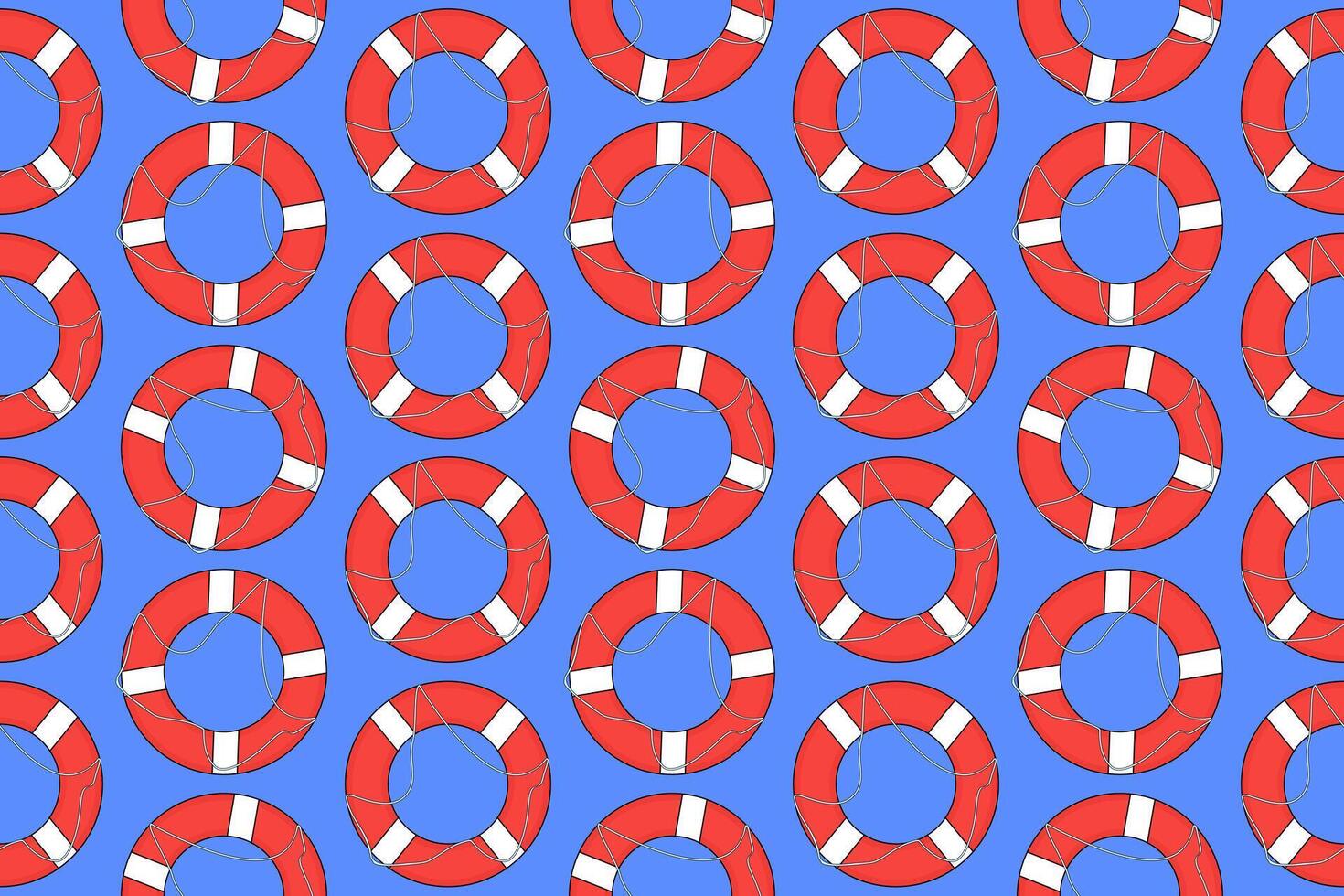 Seamless pattern featuring lifebuoys on a blue background. Perfect for summer-themed designs, textiles, and wallpapers. vector