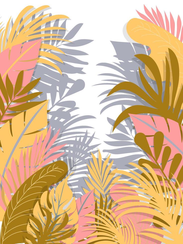 Creative background featuring silhouettes of tropical leaves in pastel tones, perfect for design, branding, and other creative projects vector