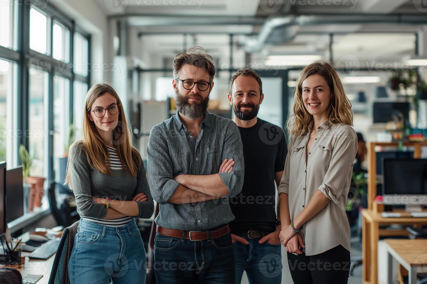 Portrait of happy creative business team standing togethe in office. colleague, teamwork concept photo