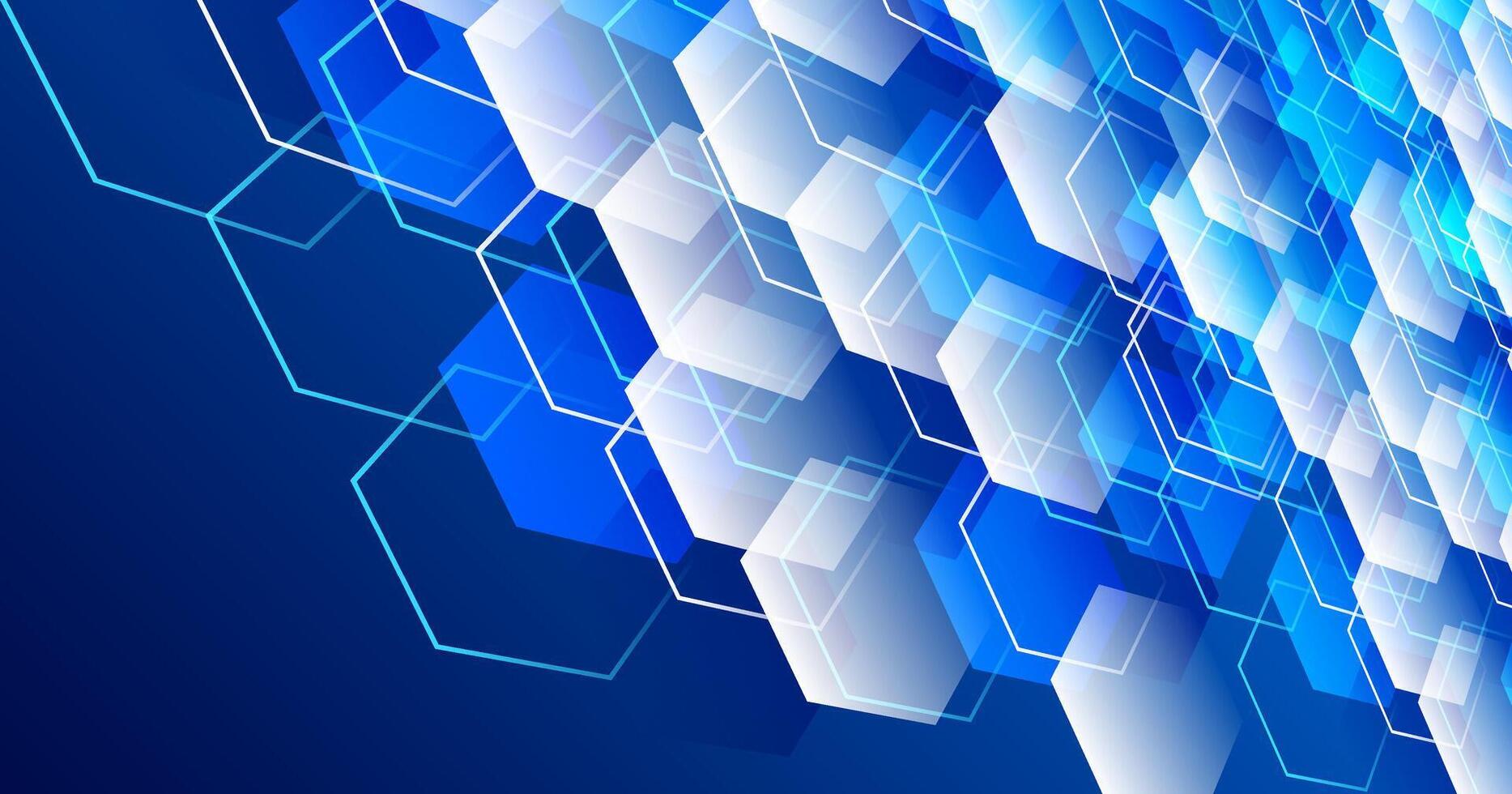 Blue techno abstract background overlap layer on bright space with glowing hexagons shape decoration. Modern graphic design element future style concept for web banner, flyer, card, or brochure cover vector