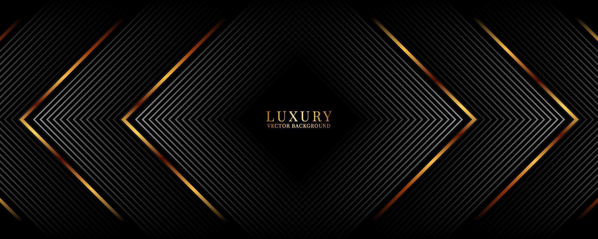 3D black luxury abstract background on dark space with gray stripes effect decoration. Modern arrows style. Graphic design element golden lines concept for web banner, flyer, card, or brochure cover vector