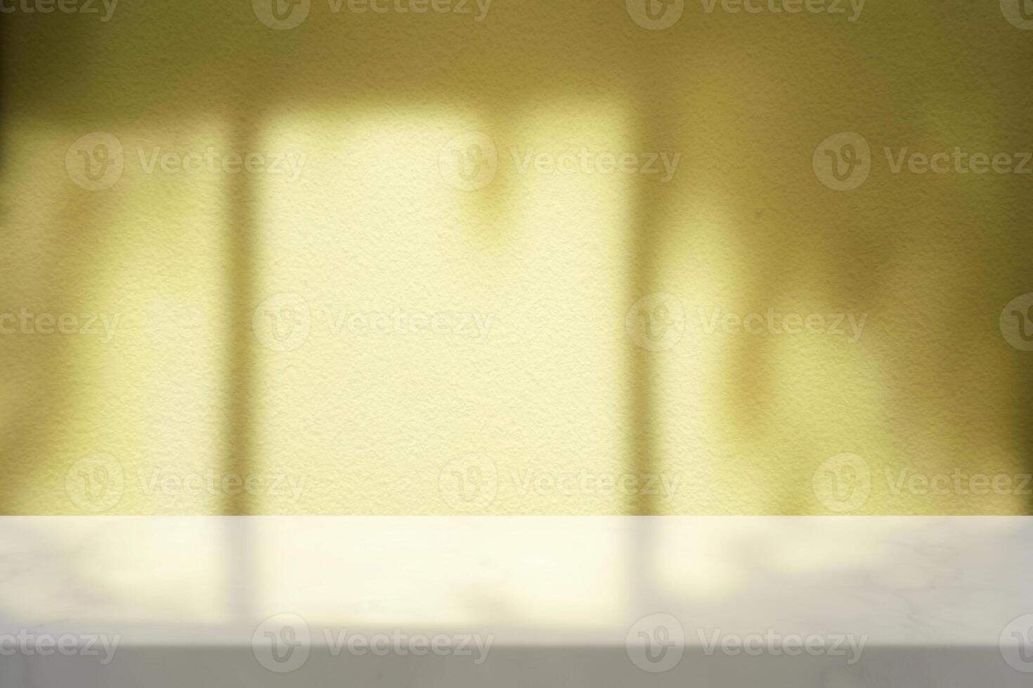 White Marble Table with Sunset Light and Shadow on Concrete Wall Texture Background photo