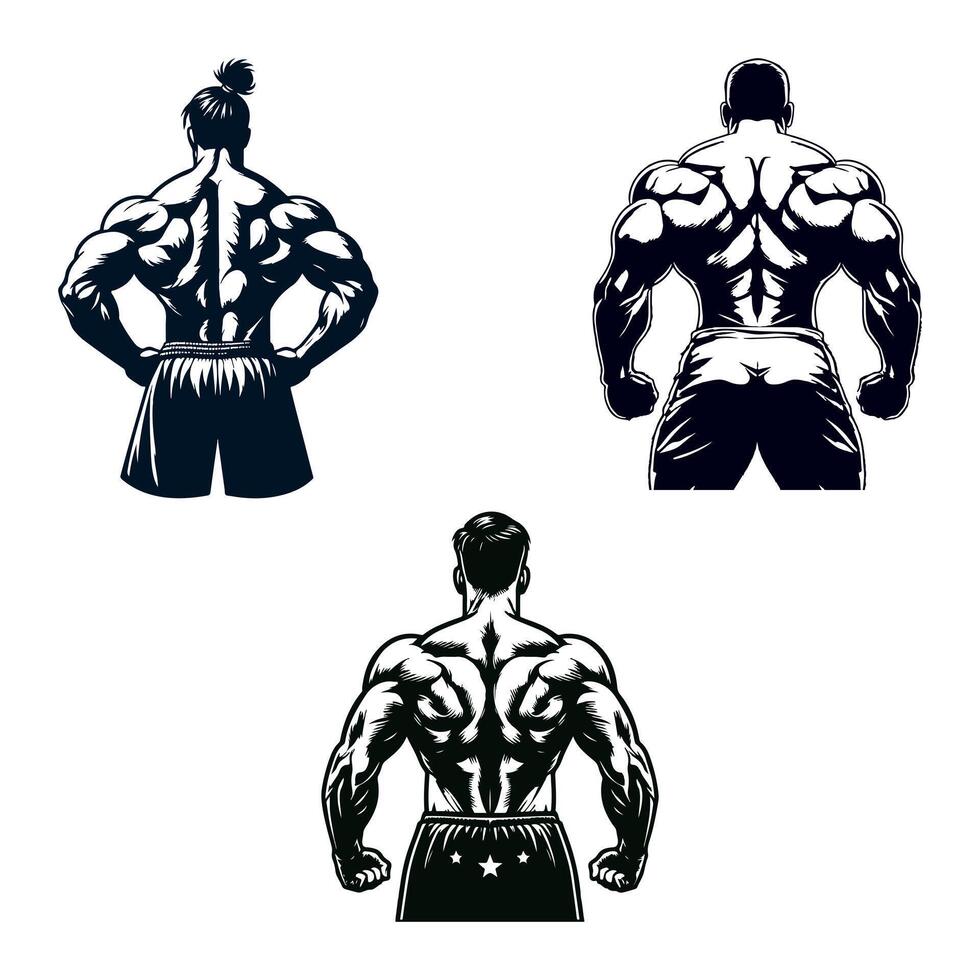 Gym Fitness Muscle man bodybuilder silhouette EPS10 Bundle file vector