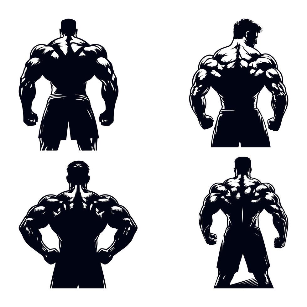 Gym Fitness Muscle man bodybuilder silhouette EPS10 Bundle file vector