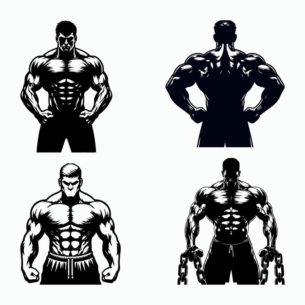 Gym Fitness Muscle man bodybuilder silhouette EPS10 Bundle file vector