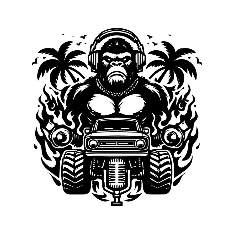 car monster and gorilla logo. angry gorilla logo design. design for T-shirt brand vector