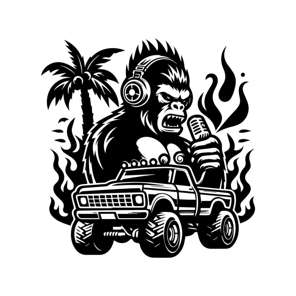 car monster and gorilla logo. angry gorilla logo design. design for T-shirt brand vector