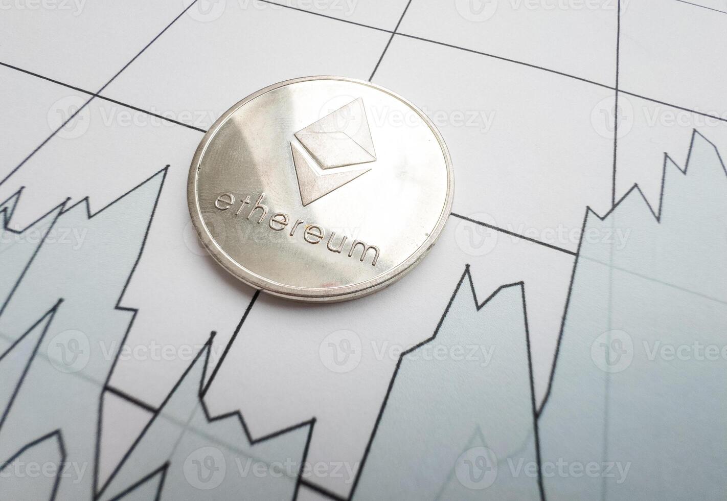 Bitcoin coin is on background of stock chart photo