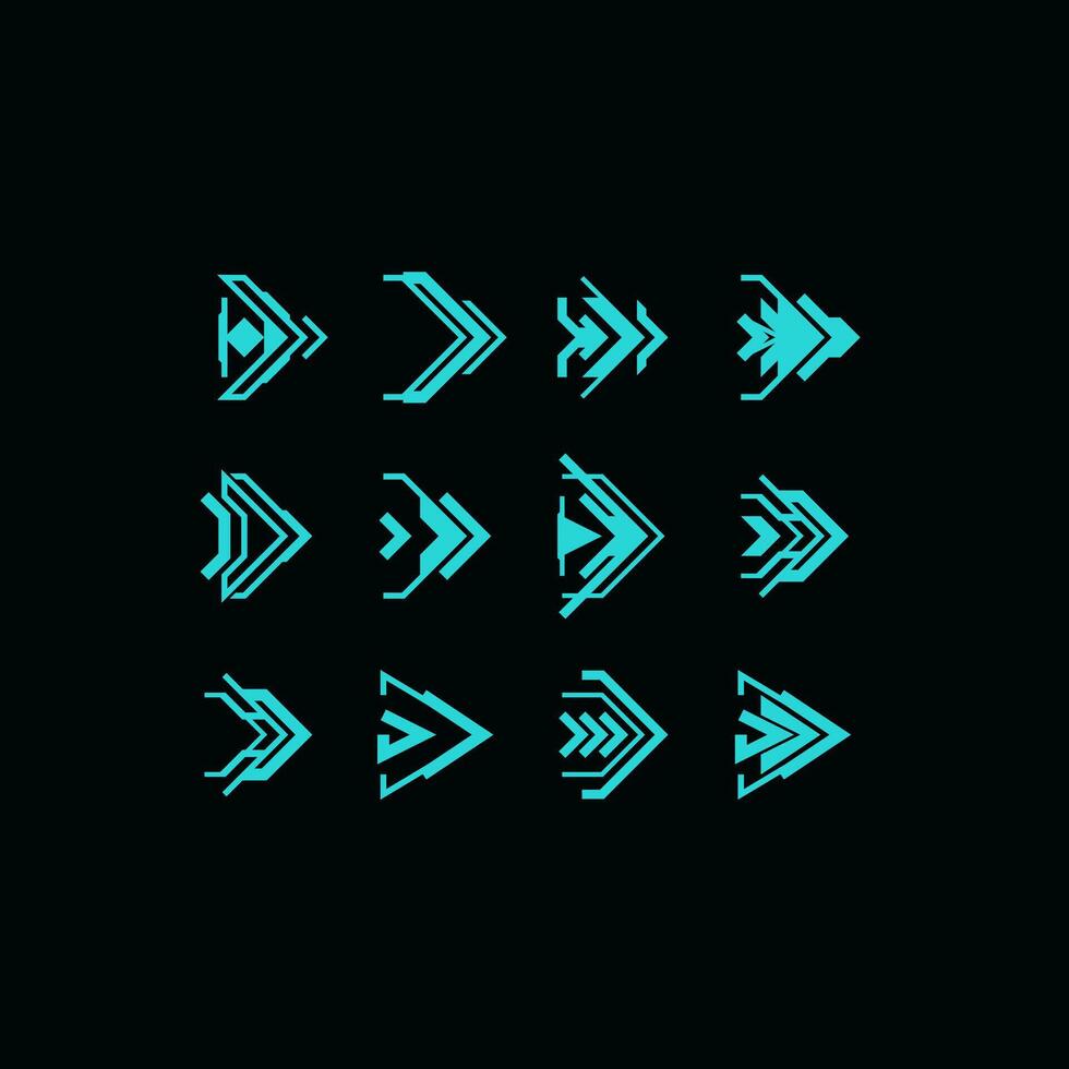 Futuristic arrow hud and navigation pointers. blue neon light arrow cursor, vector