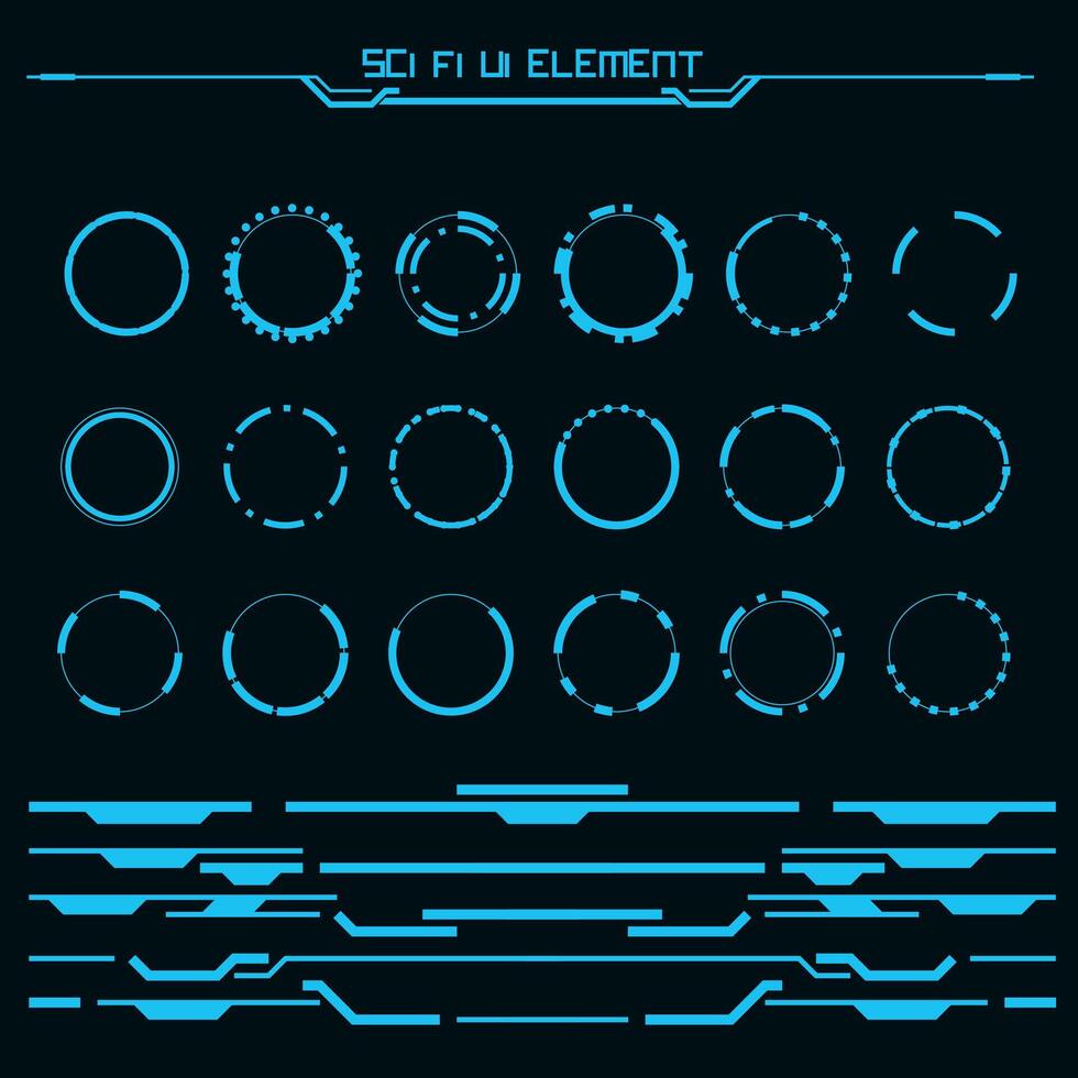 Set of Sci Fi Modern User Interface Elements. Futuristic Abstract HUD. Good for game UI. Circle and footer elements for data infographics. Illustration. vector