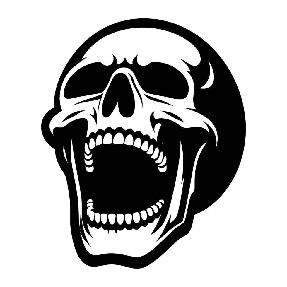 Black and white human skull silhouette illustration isolated on white background vector