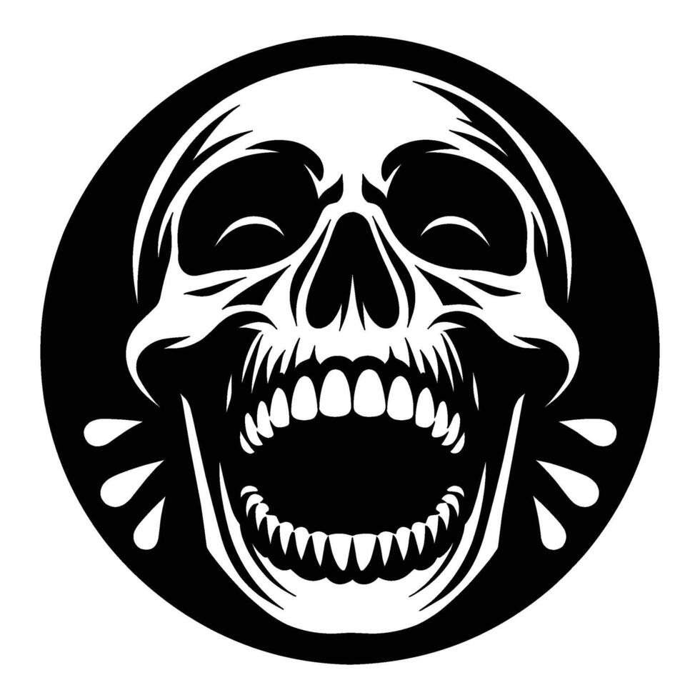 Black and white human skull silhouette illustration isolated on white background vector